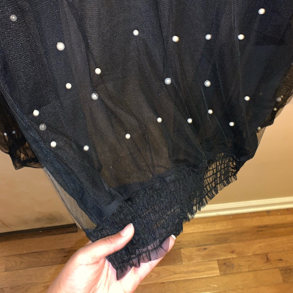 Black Sheer Blouse with Pearl Accents - Picture 3 of 3